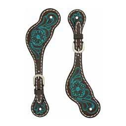 Carved Turquoise Floral Womens Spur Straps