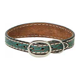 Carved Turquoise Flower Leather Dog Collar