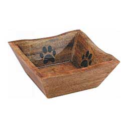 Square Wooden Dog Bowl with Paw Print Design