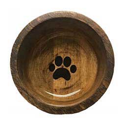 Round Wooden Dog Bowl with Paw Print Design