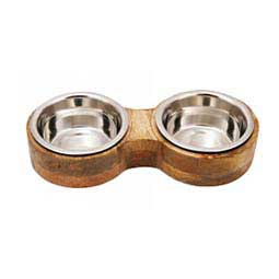 Round Wooden Double Bowl Dog Diner Set