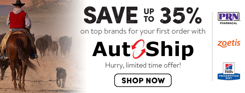 Save up to 35% on PRN, Zoetis and Hill’s first time Auto-Ship orders!