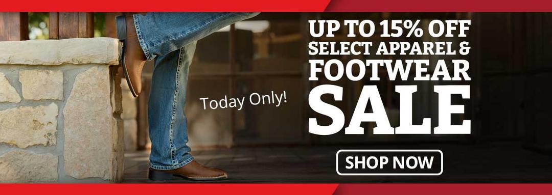 Up to 15% off select apparel & footwear sale. Valid 6-21-26 only!