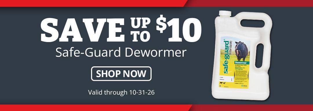 Save up to $10 on Safe-Guard Dewormer. Valid through 10-31-26.