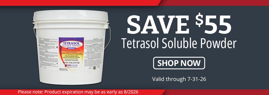 Save $55 on Tetrasol Soluble Powder. Valid through 7-31-26. Please note: Product expiration may be as early as 8/2026.