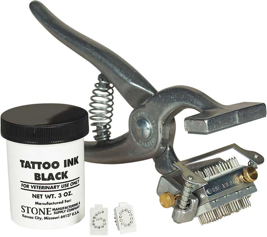 Livestock Revolving Head Tattoo Pliers Kit with 3/8in Digits Stone