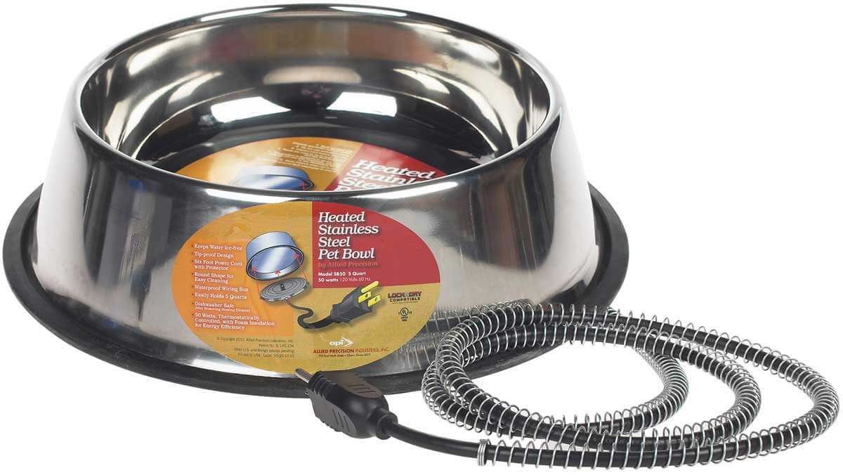 Heated Stainless 5 Quart Pet Bowl Allied Precision - Bowls Feeders