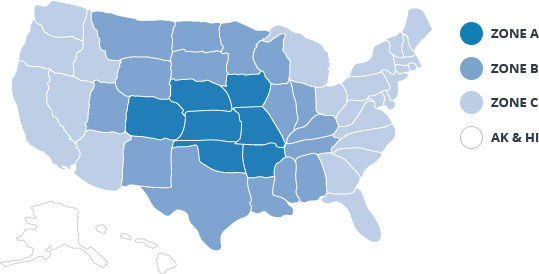 Shipping zone map