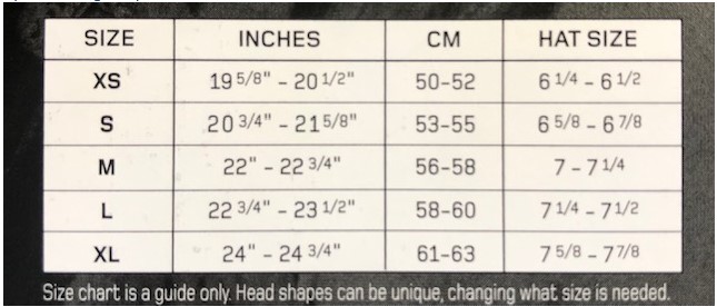 Troxel Riding Helmet Size Chart