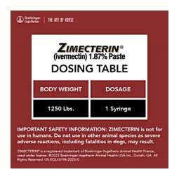 Zimecterin Paste Horse Dewormer (1.87% Ivermectin) Single dose - Item # 11817