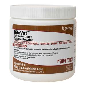Bilovet Tylosin Tartrate Soluble Powder for Chickens, Turkeys, Swine and Honey Bees 100 gm - Item # 1271RX