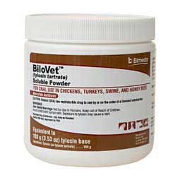 Bilovet Tylosin Tartrate Soluble Powder for Chickens, Turkeys, Swine & Honey Bees 100 gm - Item # 1271RX