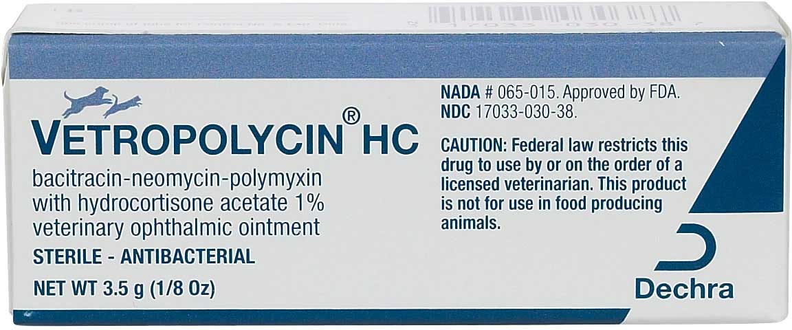Vetropolycin HC Ophthalmic for Dogs Cats Dechra Veterinary Safe
