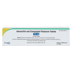 Amoxicillin Trihydrate and Clavulanate Potassium for Dogs and Cats 125 mg 210 ct - Item # 1353RX