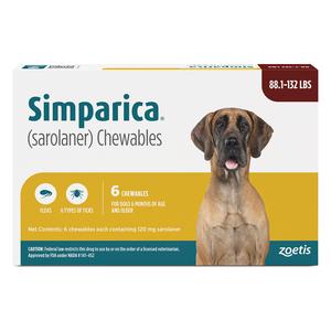 Simparica Chewable Tablets for Dogs 88.1-132 lbs 6 ct - Item # 1364RX
