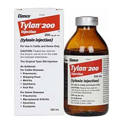 Tylan 200 Tylosin for Cattle & Swine 250 ml (California Rx Only) - Item # 1466RX