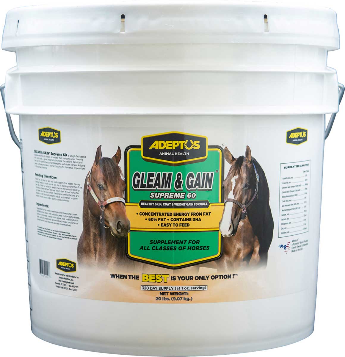 Gleam Gain Supreme 60 for Horses Adeptus - Weight Builders