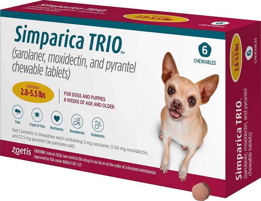 Simparica TRIO For Dogs Zoetis Animal Health Safe Pharmacy Wormer Rx 