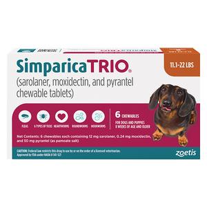 Simparica TRIO Chewable Tablets for Dogs 11.1-22 lbs 6 ct - Item # 1549RX