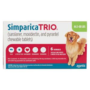 Simparica TRIO Chewable Tablets for Dogs 44.1-88 lbs 6 ct - Item # 1551RX