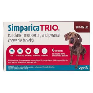 Simparica TRIO Chewable Tablets for Dogs 88.1-132 lbs 6 ct - Item # 1552RX
