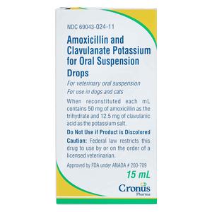 Amoxicillin and Clavulanate Potassium for Oral Suspension for Dogs and Cats 15 ml - Item # 1627RX