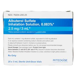 Albuterol 0.083% Inhalation Solution Ampules 3 ml 25 ct - Item # 1666RX