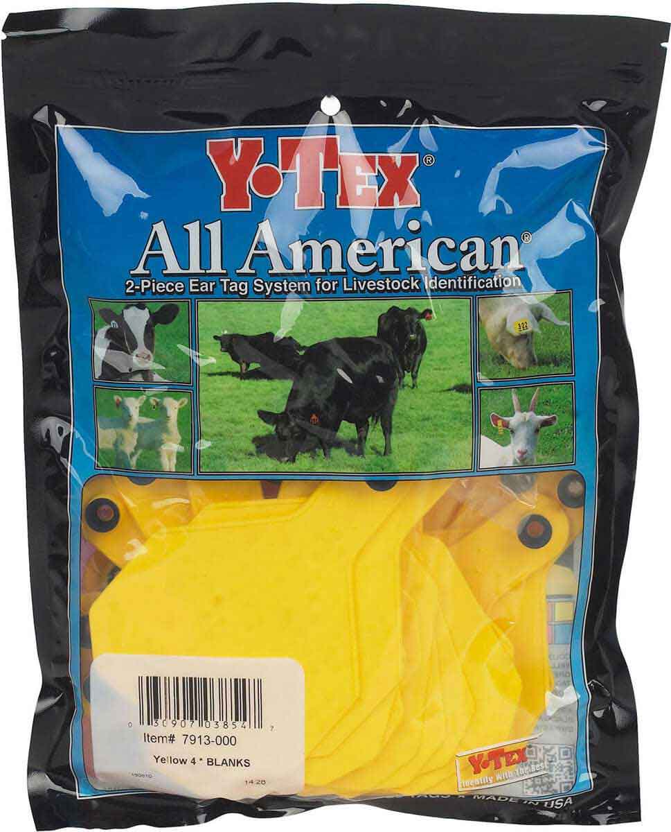 25 New Blank Y-TEX All American 2-piece Ear Tags Sheep Cow Livestock Yellow Goat 