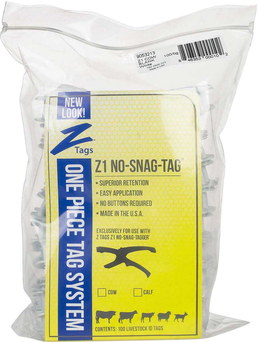 Z-TAG COW TAG ONE PIECE 3" W x 4-1/2" H Hot-Stamped Ear Tags # 1-25 WHITE 25ct 