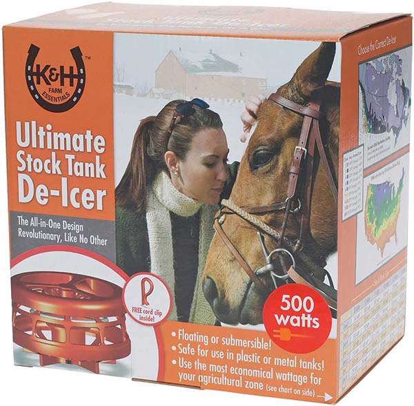 K&H PET PRODUCTS Ultimate Stock Tank Deicer w/ Cord Clip Red 750 Watts 