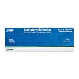 U-40 Insulin Syringe with Needle for Animal Use 100 ct (1/2 cc w 29 ga x 1/2'') - Item # 40694