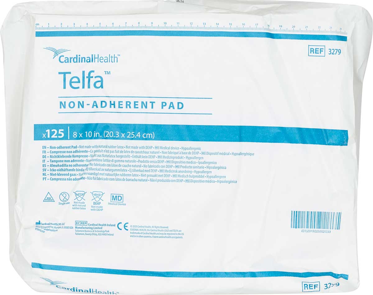 Telfa Ouchless Non-Adherent Dressing, 8 X 10 Inch, Non-Sterile, Covidien 3279 - Pack of 125 Telfa Ouchless Non-Adherent Dressing, 8 X 10 Inch, Non-Sterile, Covidien 3279 - Pack of 125