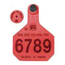 840 USDA Panel Large Numbered Cattle ID Ear Tags w/ Male Buttons Red - Item # 41500
