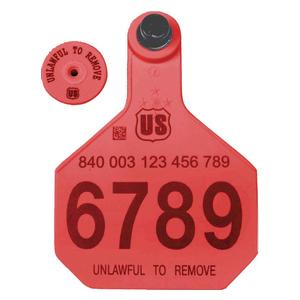 840 USDA Panel Large Numbered Cattle ID Ear Tags with Male Buttons Red - Item # 41500