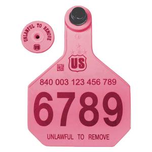 840 USDA Panel Large Numbered Cattle ID Ear Tags with Male Buttons Pink - Item # 41500