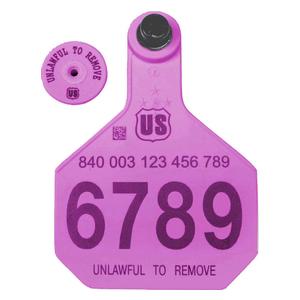 840 USDA Panel Large Numbered Cattle ID Ear Tags with Male Buttons Purple - Item # 41500