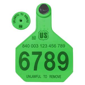 840 USDA Panel Large Numbered Cattle ID Ear Tags with Male Buttons Green - Item # 41500