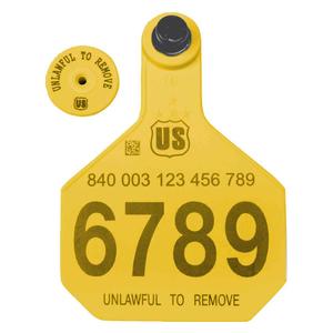 840 USDA Panel Large Numbered Cattle ID Ear Tags with Male Buttons Yellow - Item # 41500