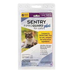Sentry FiproGuard Plus Cat Flea & Tick Spot-On 6 doses (over 1.5 lbs) - Item # 42168