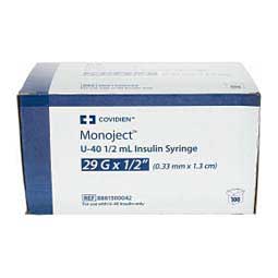 U-40 Insulin Syringes with Needle for Animal Use 100 ct (1/2 cc w 29 ga x 1/2 in) - Item # 43648