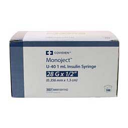 U-40 Insulin Syringes with Needle for Animal Use 100 ct (1 cc w 28 ga x 1/2 in) - Item # 43649