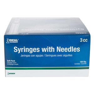 Ideal Disposable Syringes with Needles 100 ct (3 cc w/ 22 ga x 1 in needle) - Item # 44010