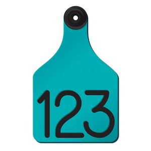 Universal Large Cattle Ear Tags with Engraved Numbers Turquoise/Black Center - Item # 44238