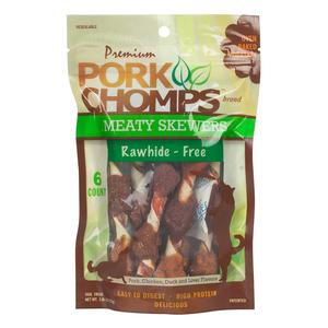 Premium Pork Chomps Meaty Skewers Rawhide-Free Dog Chews 6 ct - Item # 44408