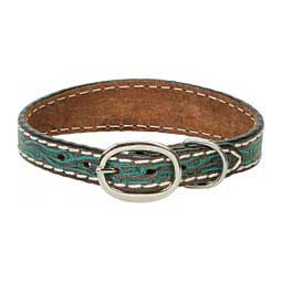 Carved Turquoise Flower Leather Dog Collar 17'' - Item # 46809