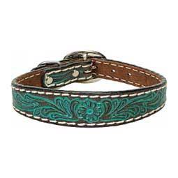 Carved Turquoise Flower Leather Dog Collar 13'' - Item # 46809