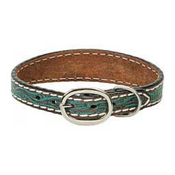 Carved Turquoise Flower Leather Dog Collar 15 in - Item # 46809