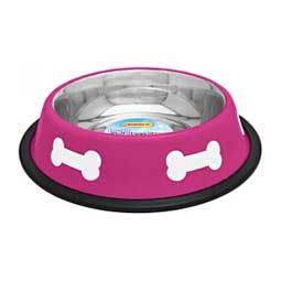 Fashion Steel Dog Bowl with White Bones Pink - Item # 46893