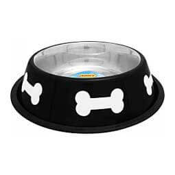 Fashion Steel Dog Bowl with White Bones Black - Item # 46894