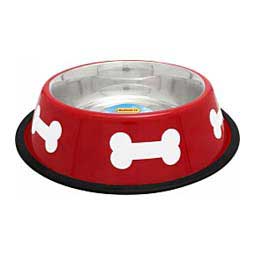 Fashion Steel Dog Bowl with White Bones Red - Item # 46894